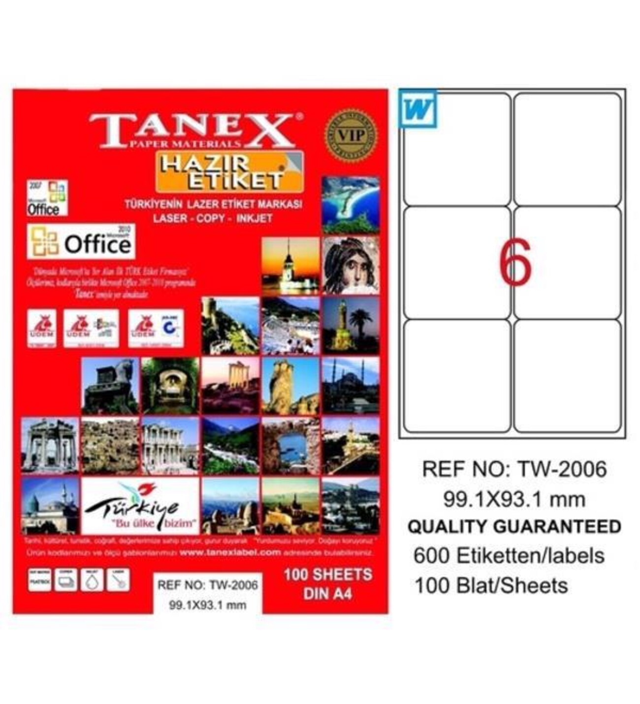 TANEX TW-2006 LASER ETIKET 100'LU (99,1x93,1)